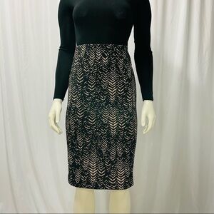 VINCE Camuto High Waisted Pencil Skirt, Gold Full Zip, Black And Tan, Size XS